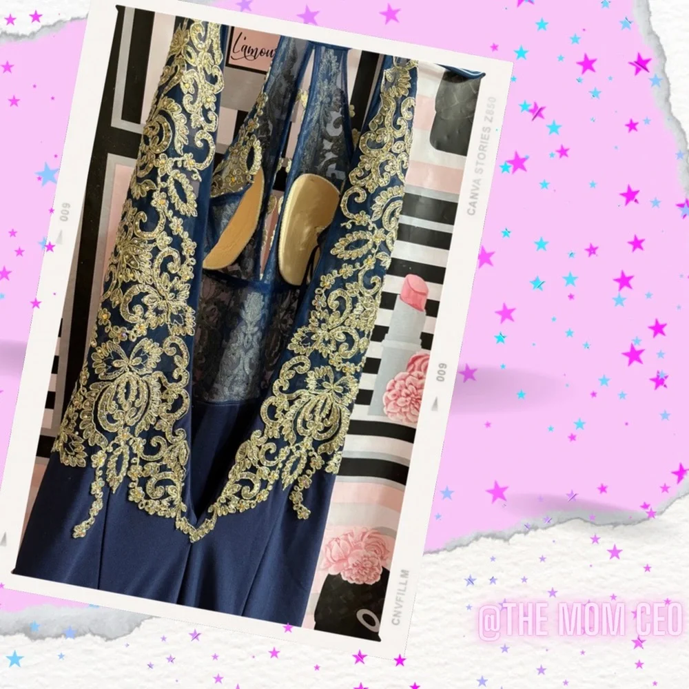 GOLD DESIGN NAVY DRESS - Picture 4 of 4
